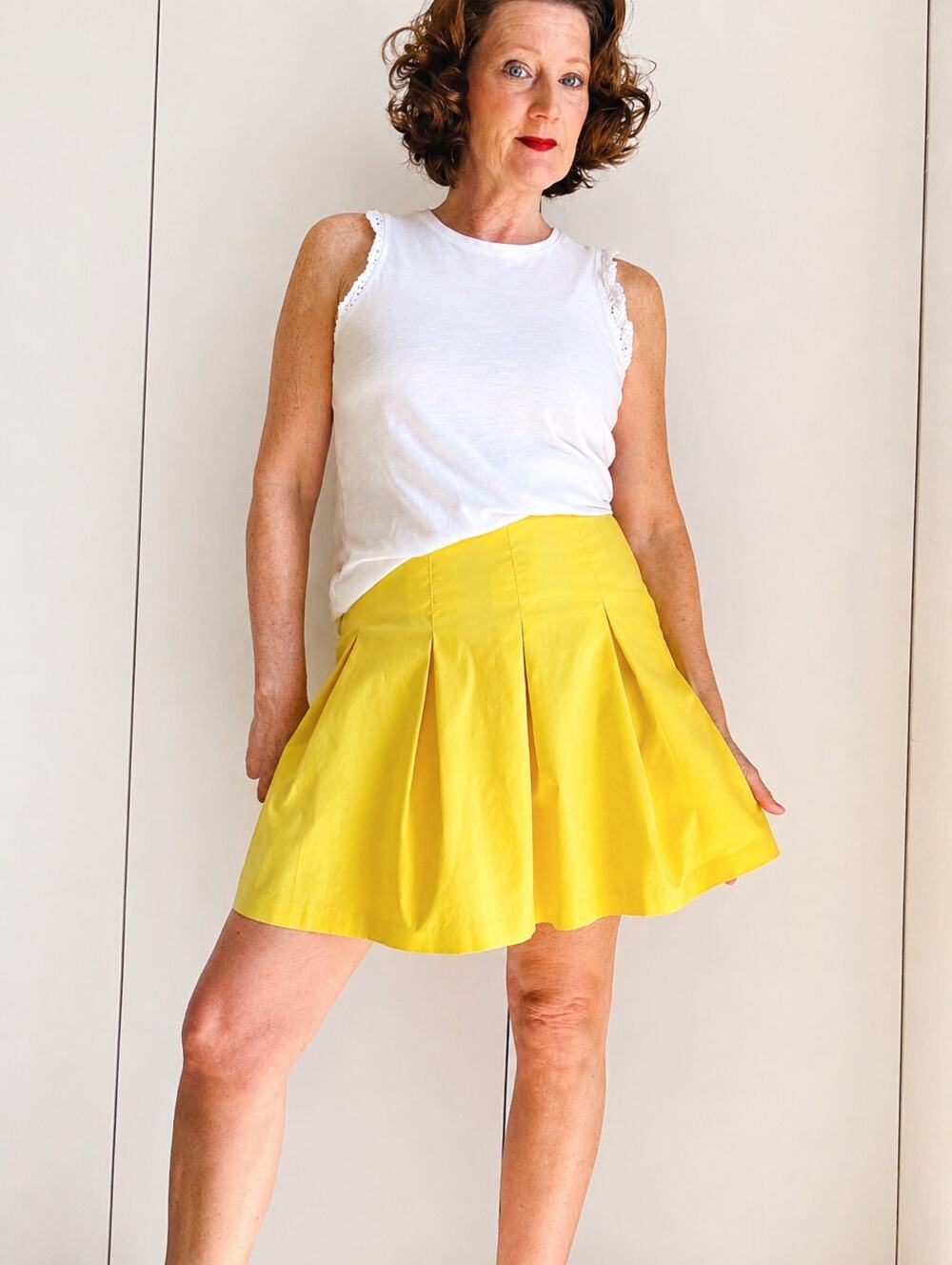 Y2K Bright Yellow Cotton Tennis Style Skirt Mini Box Pleat Summer Cute Dopamine